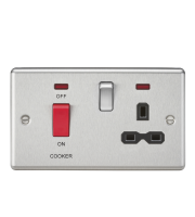 Knightsbridge 45A DP Cooker Switch & Switched Socket with Neons & Insert (Brushed Chrome)